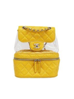 Chanel Backpack Rucksack Sac Chain Shoulder Yellow Silver Hardware